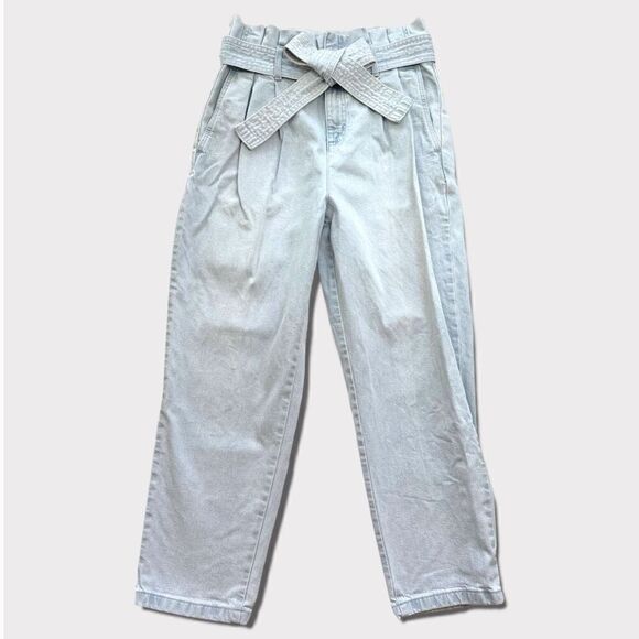 a new day Paperbag High Waist Tapered Jeans With Belt Light Blue Wash Sz 12 - Picture 3 of 11